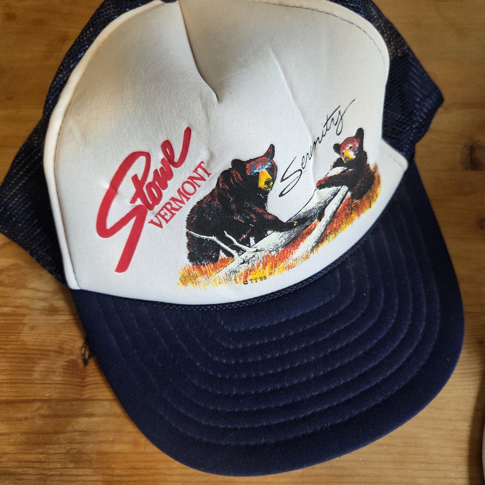 Authentic Vintage 1988 Stowe Vermont Trucker Hat with Bear Design